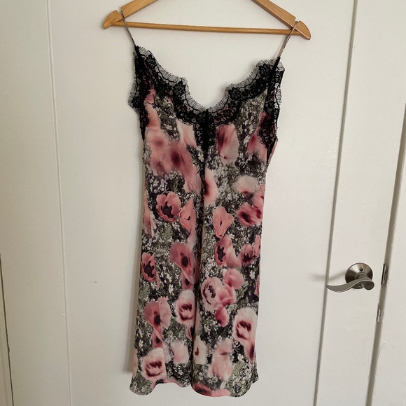 Fleur du Mal Lace Trim Silk Floral Mini Dress Size S - Picture 2 of 6